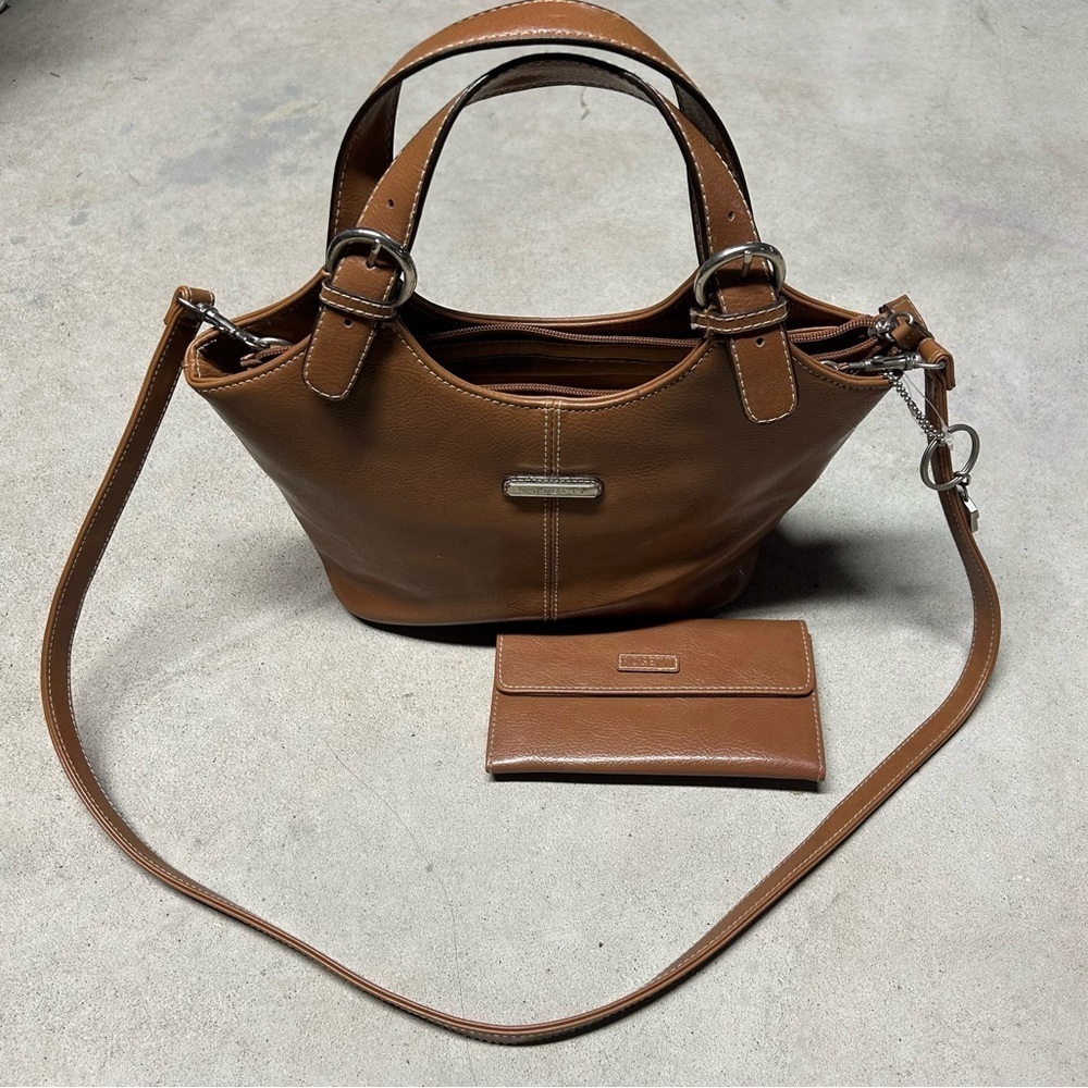 Rosetti Light Brown Camel Vinyl Handbag with Strap & Wallet